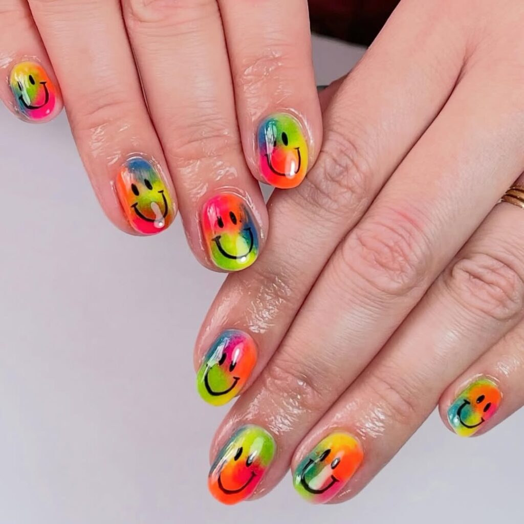 colorful smiley nails