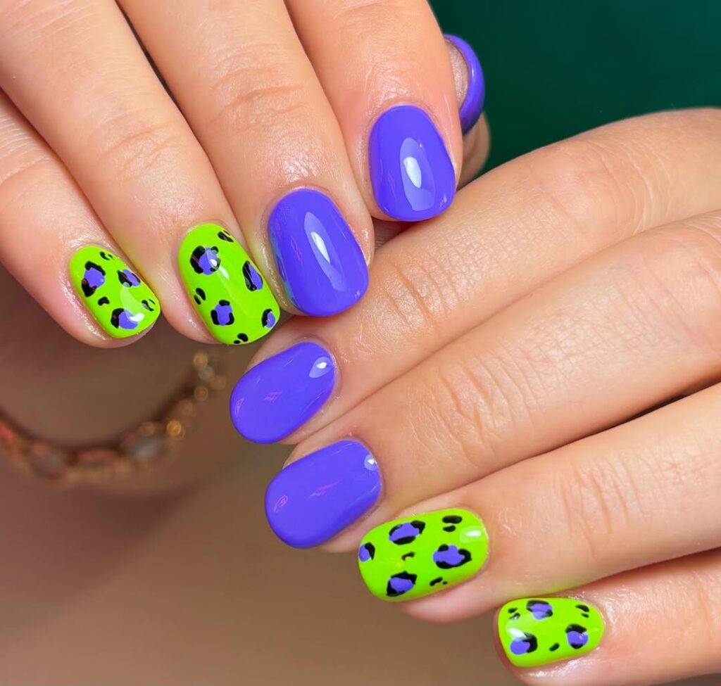 neon leopard nails