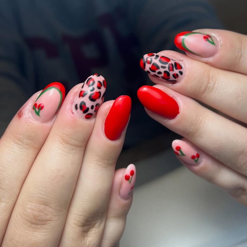 red leopard print nails