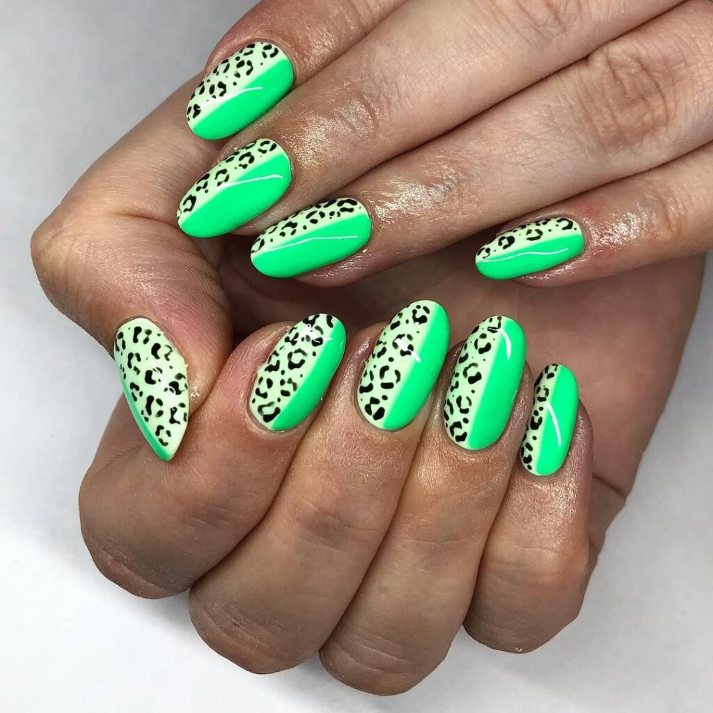 green leopard nails