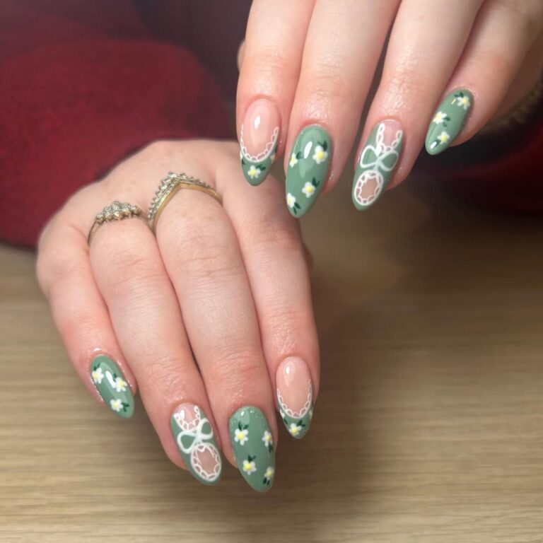sage green lace nail art designs