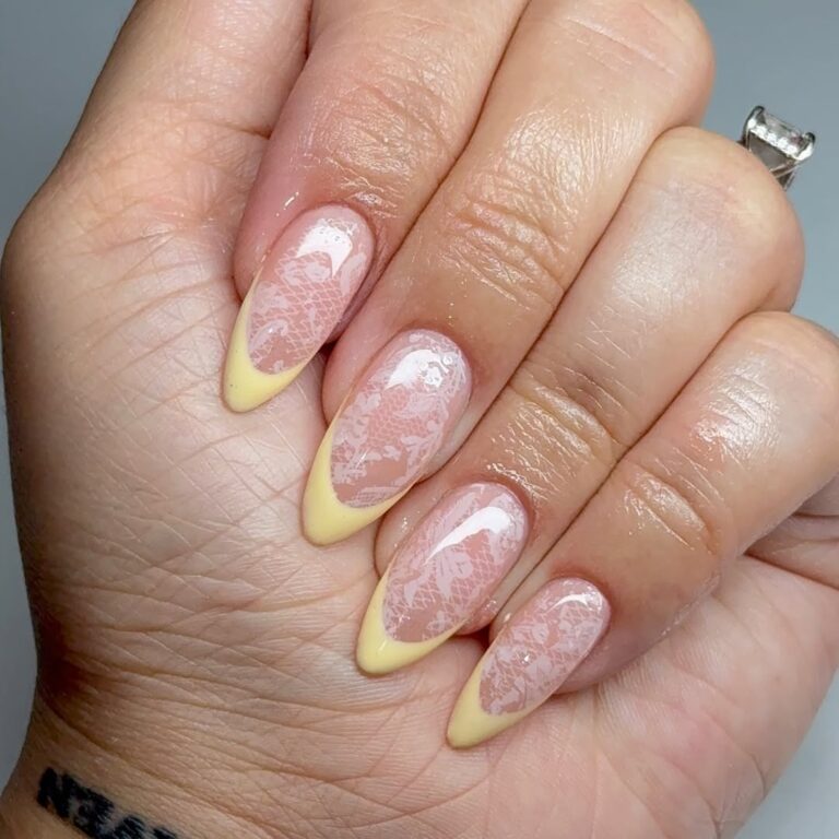 yellow lace nails