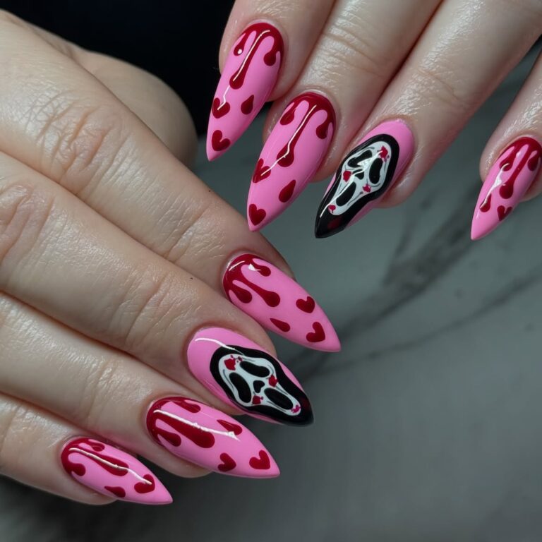 Pink Scream Halloween Nails