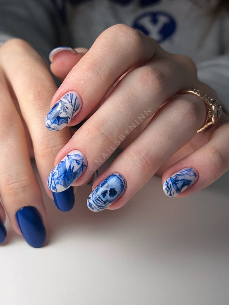 blue skull nails