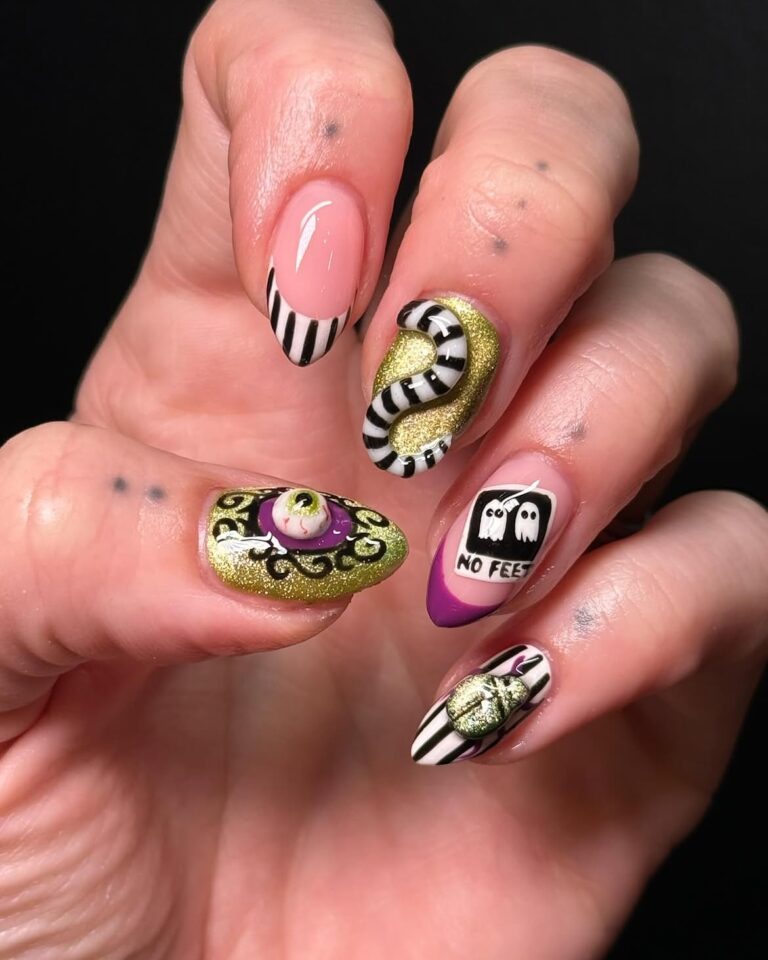 Beetlejuice 3d Halloween nails